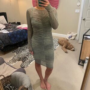 Guess Green Textured Long Sleeve Dress